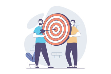 Focus group concept with people scene in flat design for web. Men creating advertising for target audience and business promotion. Vector illustration for social media banner, marketing material.