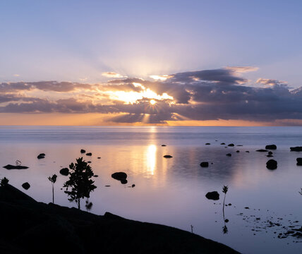 Purple sunrise over the ocean