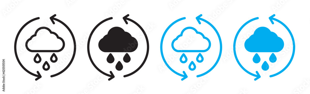 Sticker rainwater harvesting icon srt in blue and black color. harvest rain water cloud sign. agriculture ra