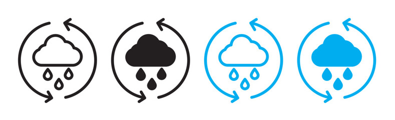 Rainwater harvesting icon srt in blue and black color. Harvest rain water cloud sign. Agriculture rainwater collection vector symbol. Recycle water line icon.