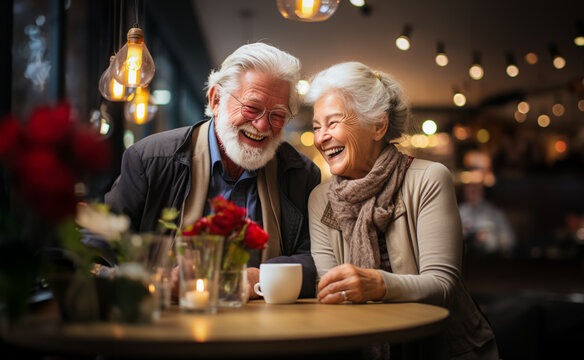 older couple, people, drinking coffee together happiness, retirement, grey hair, wrinkled faces, concept of happy couple, togetherness and happiness.