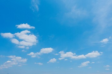 Naklejka na ściany i meble 爽やかな青空に浮かぶちぎれ雲　空の背景 