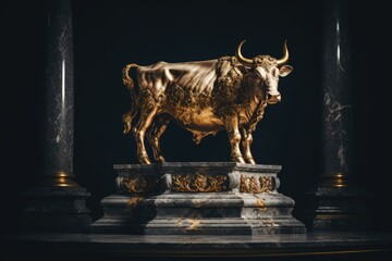 Pedestal with a golden calf atop Generative AI

