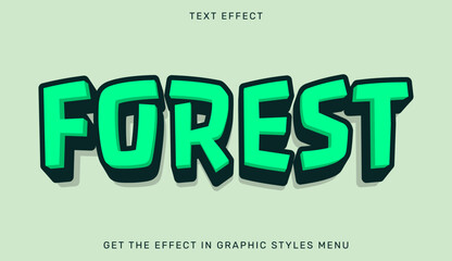 Forest editable text effect in 3d style. Text emblem for advertising, branding, business logo