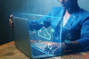 cloud technology concept global network of future information system Global business information...