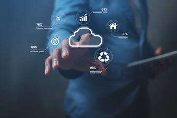 cloud technology concept global network of future information system Global business information...