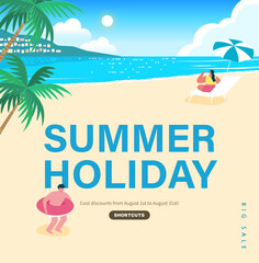 summer holidays vacation and shopping Web Banner. Illustration.
