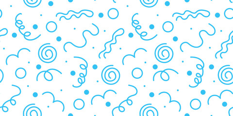 Fun blue line doodle seamless pattern. Trendy modern art background for children bed linen. Minimalism design with basic shapes. Wrapping paper with simple organic Shape. Vector illustration.