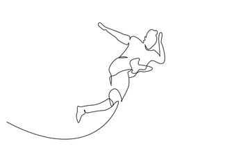 professional sportsman football jumping hitting the ball line art