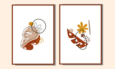 Monstera Wall art vector art collection. Boho wall decor or poster for scandinavian home.