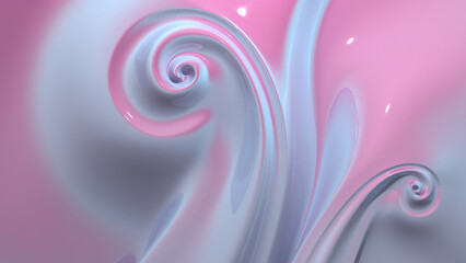 wavy object with tribal or floral pattern and milky smooth texture. 3D simple background. 3D rendering