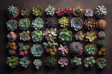Collection of succulent plants. Top view, flatlay image. Generative AI. - 620505305
