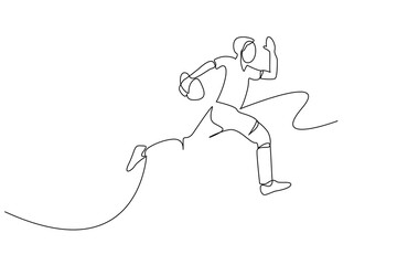 young boy american football doing sports running lifestyle line art