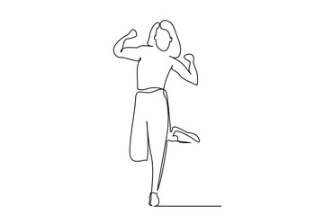 young beautiful woman winning rejoicing happy line art