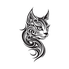 Cat face logo in tribal art tattoo style, silhouettes, line art