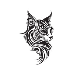 Cat face logo in tribal art tattoo style, silhouettes, line art