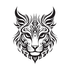 Cat face logo in tribal art tattoo style, silhouettes, line art