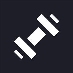 Dumbbell dark mode glyph ui icon. Sports inventory. Muscular development. User interface design. White silhouette symbol on black space. Solid pictogram for web, mobile. Vector isolated illustration