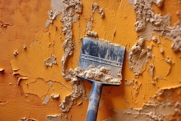 trowel on orange wall