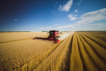 Fototapeta premium combine mows harvest on large field