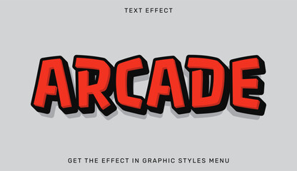 Arcade editable text effect in 3d style. Text emblem for advertising, branding, business logo