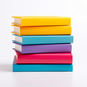 A stack of books in a colored cover on a white background. Books without inscriptions with copy space for text. School books isolate.