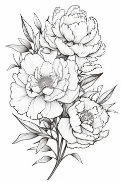Sketch of a tattoo blooming flowers in a bouquet and on branches, AI generated