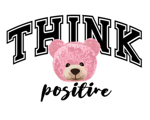 colorful bear drawing and positive slogan vector