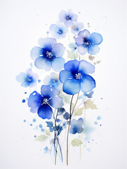 Fototapeta na wymiar Watercolor illustration with blue flowers isolated on white background. Ai generated