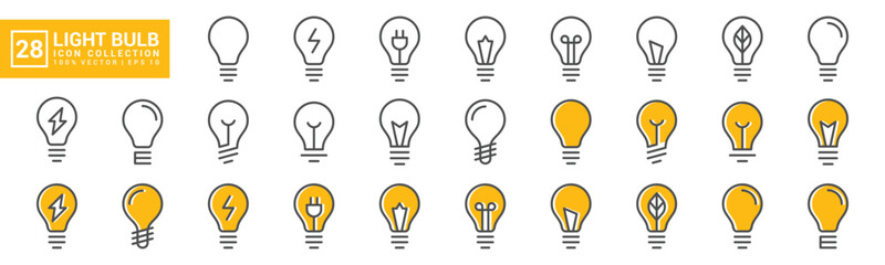 Collection of light bulb icon, idea, technology, electronics, electricity, editable and resizable EPS 10.