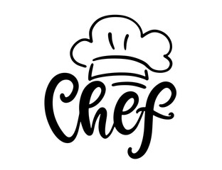 Chef Lettering Cook Hat Line Art Drawing Logo
