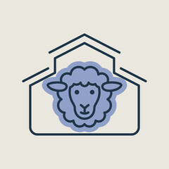 Sheep house vector isolated icon. Farm animal sign