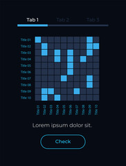 Scattered squares diagram UI element template. Editable isolated vector dashboard component. Flat user interface. Visual data presentation. Web design widget for mobile application with dark theme