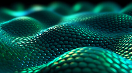 Emerald Green Modern Wave Dots Background - Glowing and Illuminated Neon Rolling Waves and Mounds with Luminescent Vivid Colors - Green, Black, Yellow - Generative AI