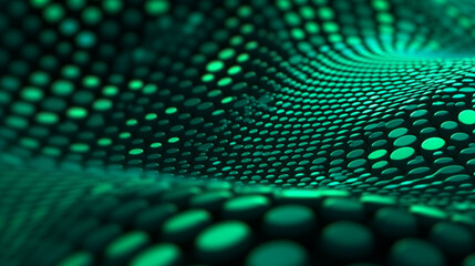 Emerald Green Modern Wave Dots Background - Glowing and Illuminated Neon Rolling Waves and Mounds with Luminescent Vivid Colors - Green, Black, Yellow - Generative AI