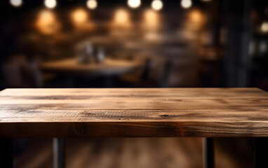 Fototapeta premium Wooden table top with blurred background, Generative AI