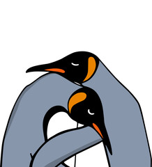 Vector card with hand drawn sweet hugging penguins. Beautiful animal design elements, ink drawing. Perfect for Thinking of You or Valentine's Day cards design.