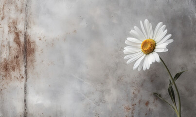  a single white flower with a yellow center on a gray background.  generative ai