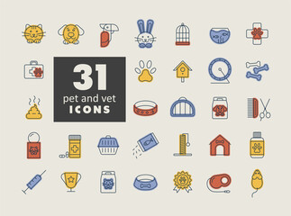 Pet and vet vector isolated icon set