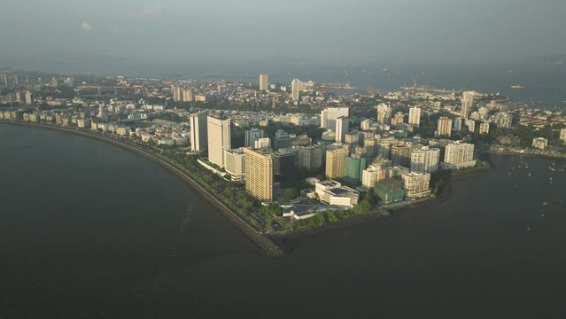 Aerial Nariman Point, Hotel skyscrapers in Mumbai Peninsula, India