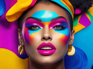 Fototapeta na wymiar portrait of a woman with multi color makeup