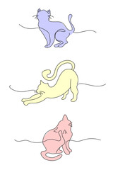 Cat line art design illustration template. Cute silhouettes of cats