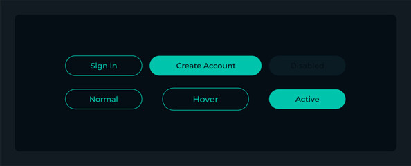 Creating account UI elements kit. Signing in isolated vector components. Flat navigation menus and interface buttons template. Web design widget collection for mobile application with dark theme