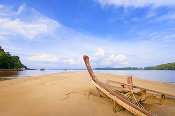Sank fishing boat on a tropical beach in Thailand