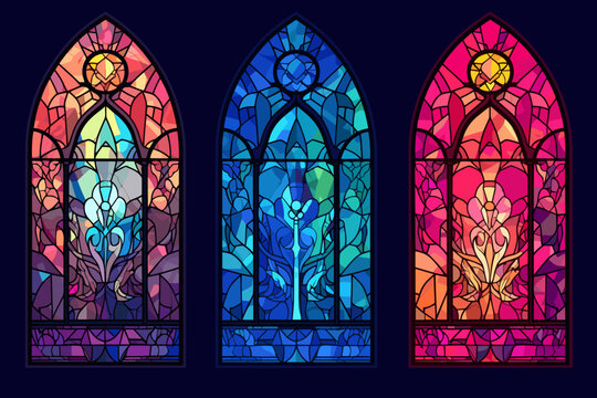 Hand-drawn cartoon Stained-glass window flat art Illustrations in minimalist vector style