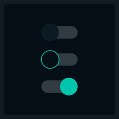On and off toggle switch UI element template. Editable isolated vector dashboard component. Flat user interface. Visual data presentation. Web design widget for mobile application with dark theme