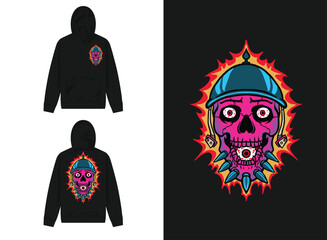 pink skull with eye open and helmet for streetwear print
