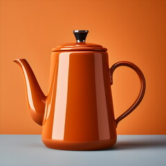 retro ceramic coffee pot isolated on plain orange studio background, made with generative ai