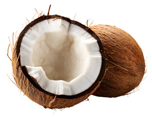 Coconut closeup. Open coconut. Isolated on transparent background. KI.