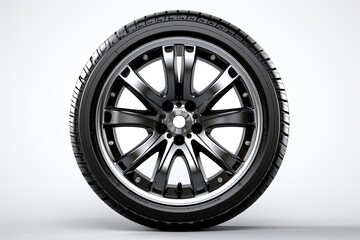 Car wheel side view, white background